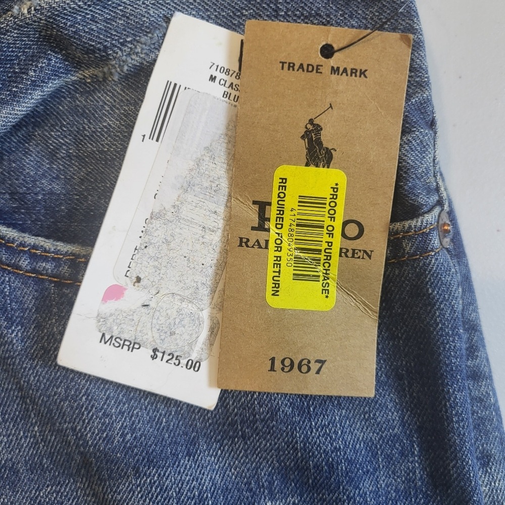 Polo Ralph Lauren Varick Slim Straight Mens Jeans 38x32 Medium Wash Distressed - Picture 2 of 14